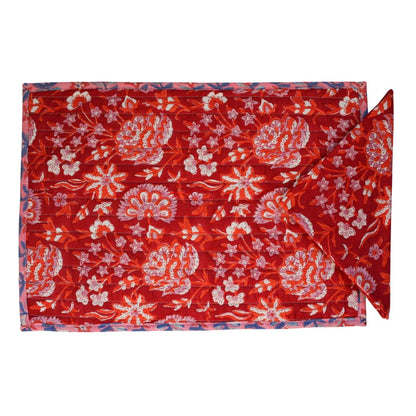 Breakfast set - Red with pink flower (SET of 2)