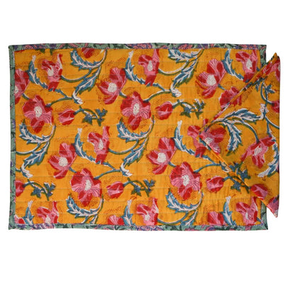 Breakfast set  - Mustard with red flowers (SET of 2)