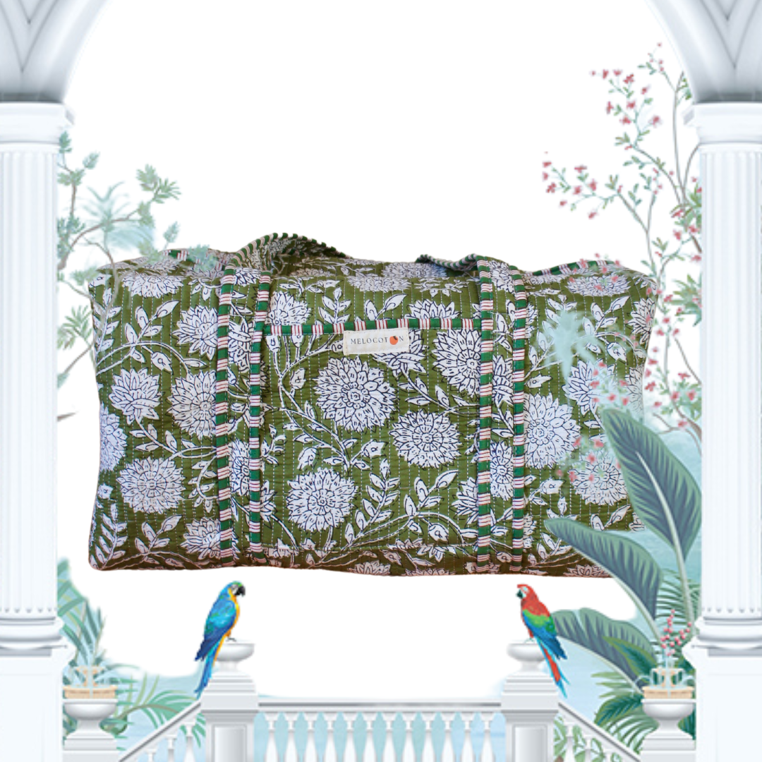 Week-end bag - Green flowers