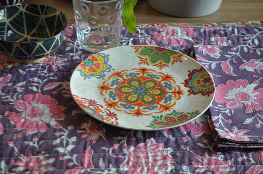 Breakfast set - Violet with pink flower (SET of 2)