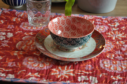 Breakfast set - Red with pink flower (SET of 2)