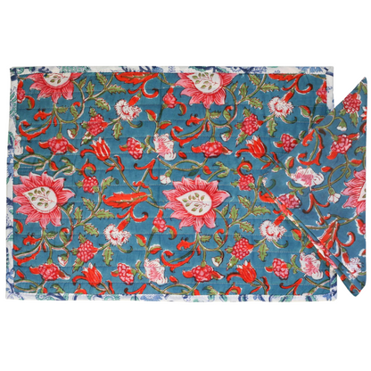 Breakfast set  -Azul with red flowers (SET of 2)